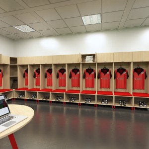 Football changing room on plinth