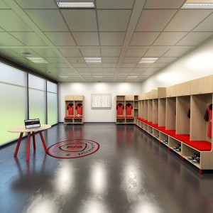 Football changing room on plinth