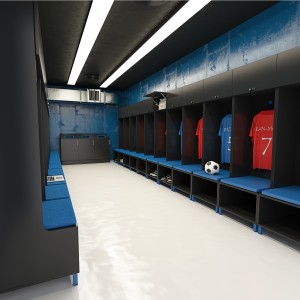 Football locker on metal stand