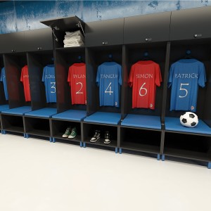 Football locker on metal stand