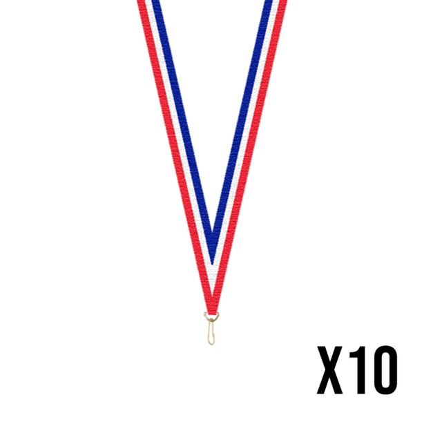 Pack of 10 medal ribbons - Blue/White/Red - 10 mm
