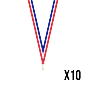 Pack of 10 medal ribbons - Blue/White/Red - 10 mm