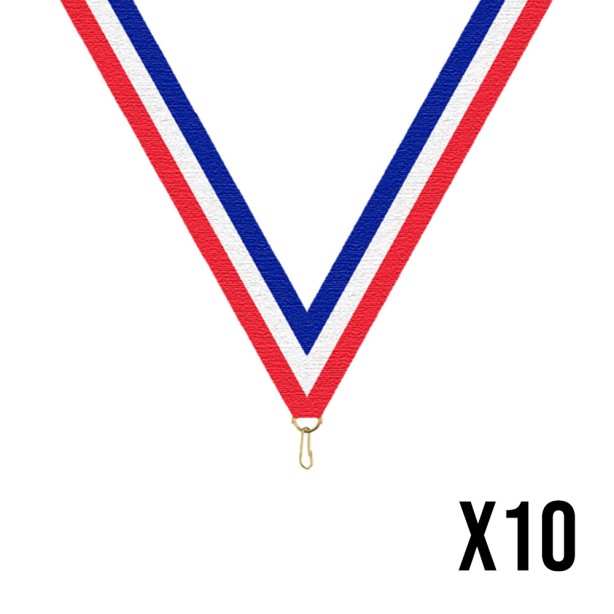 Pack of 10 medal ribbons - Blue/White/Red - 22 mm