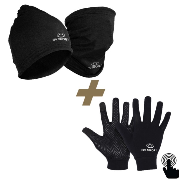 Pack hiver - Bonnet-tour de cou + gants tactiles noir