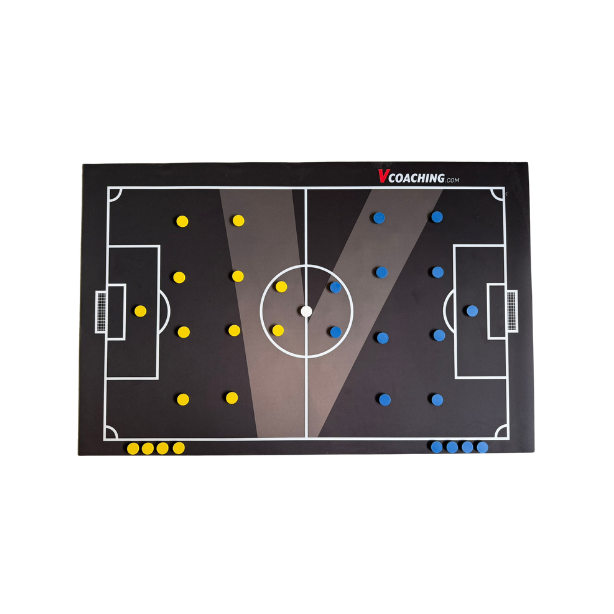 Tapis de table tactique football - 120 x 77 cm - Vcoaching - 30 pions (bleu & jaune)