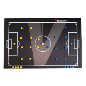 Tapis de table tactique football - 120 x 77 cm - Vcoaching - 30 pions (bleu & jaune)