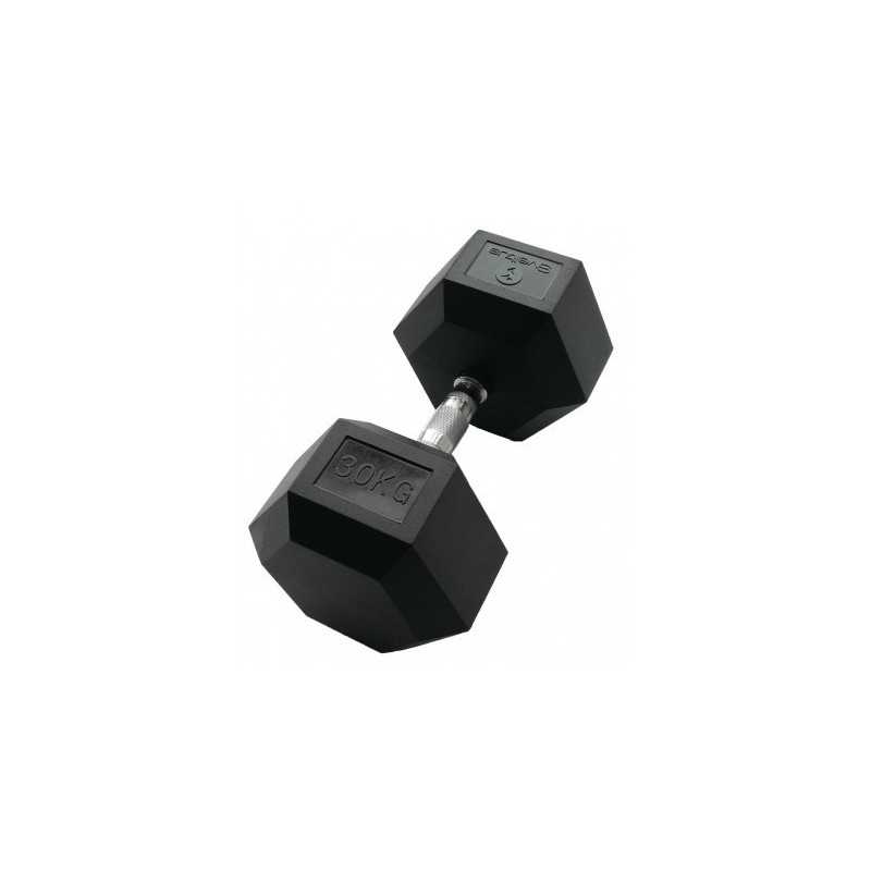 Haltères Hexagonales 30kg X2 - Caoutchouc Noir Pour Studio Ou Maison - Barres Chromées Ergonomiques - Qualité Pro