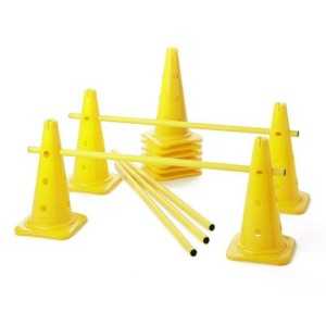 Lot de 10 cônes 12 trous + 5 jalons - Jaune